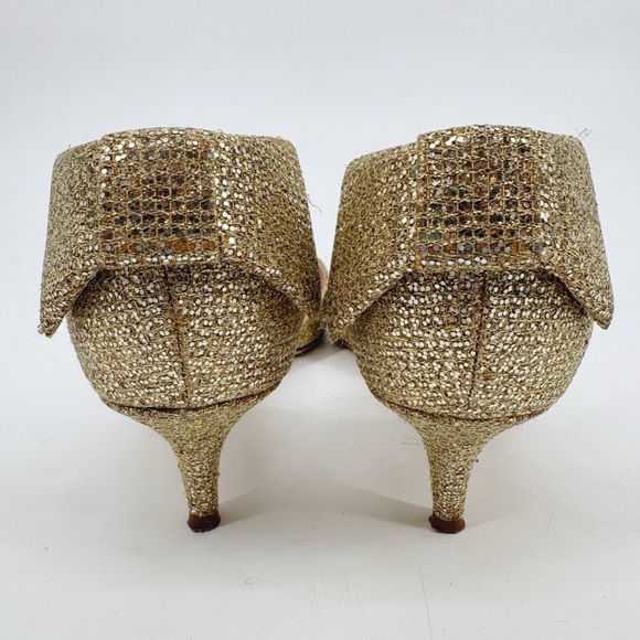 Kate Spade Gold Glitter Kitten Heels Size 8 D’Orsay Pointed Toe Bow Back Italy - Picture 5 of 12